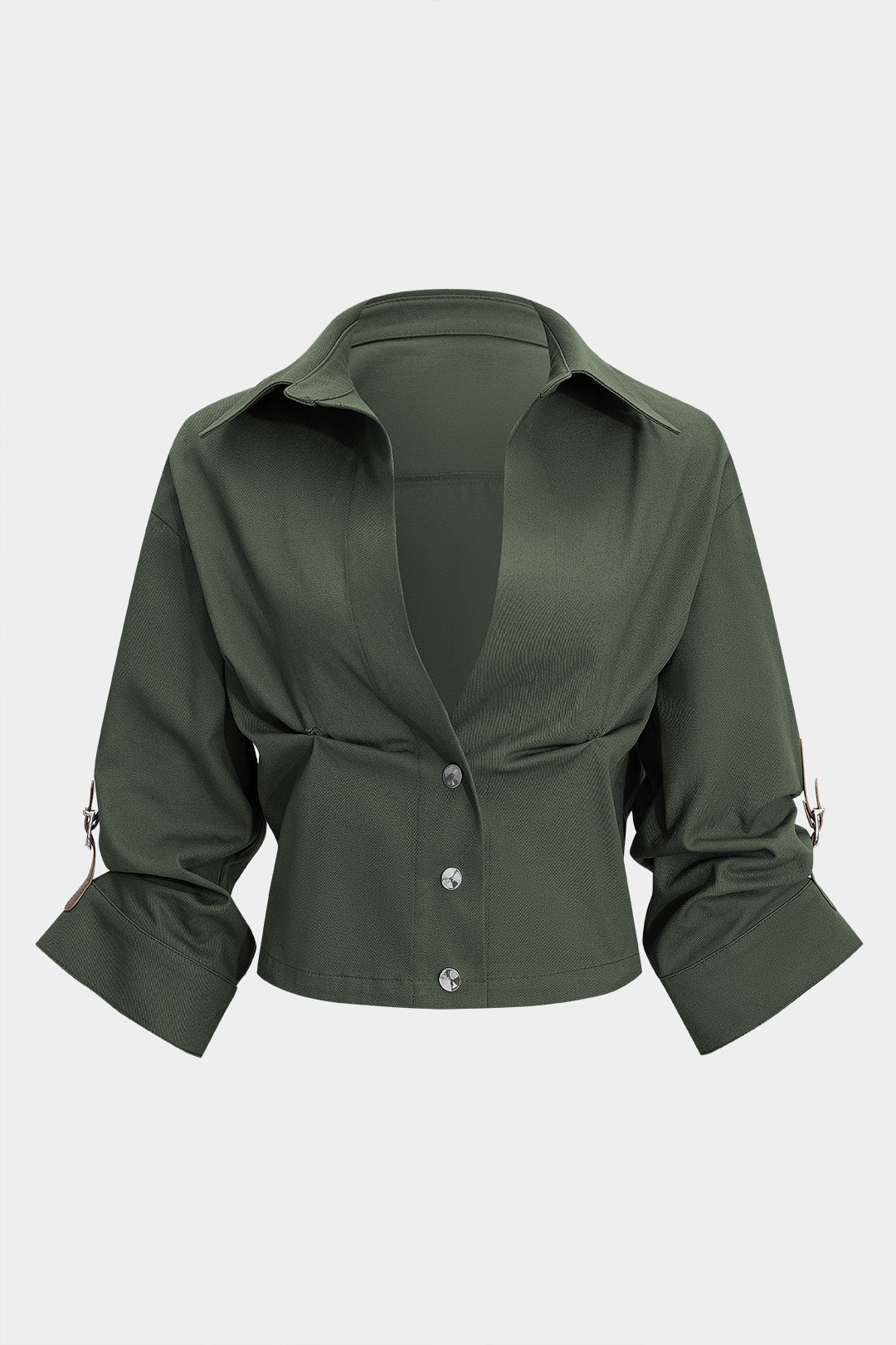 Button Ruched Short-Sleeve Shirt