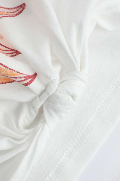 Flower Print Hem Knotted Short Sleeve T-Shirt