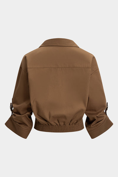Button Ruched Short-Sleeve Shirt