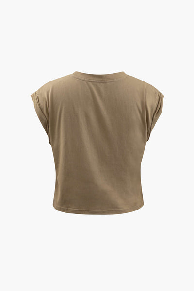 Flower Print Hem Knotted Short Sleeve T-Shirt