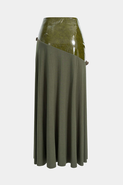 Faux Leather Patchwork Zipper Twist Knot Skirt