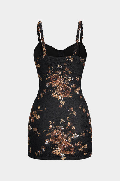 Floral Lace Patchwork Twist Knot Sleeveless Dress And Satin Asymmetrical Tie-Knot Skirt Set