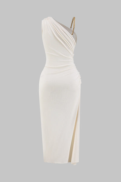 Ruched Asymmetrical Twist Knot Slit Sleeveless Maxi Dress