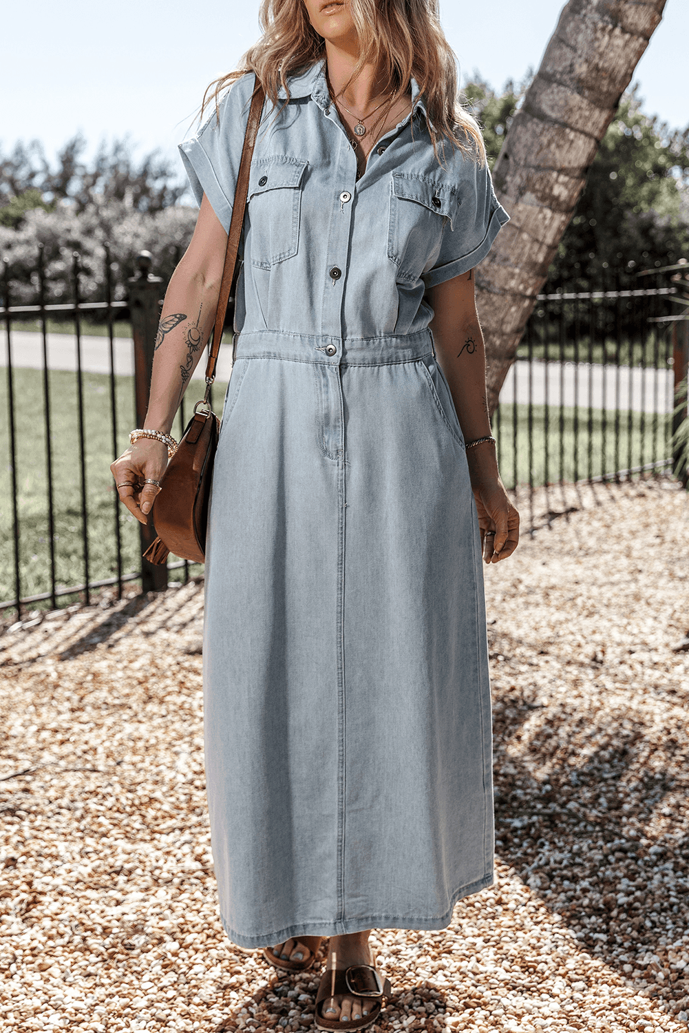 Isabelle - Denim dress with elegant short batwing sleeves