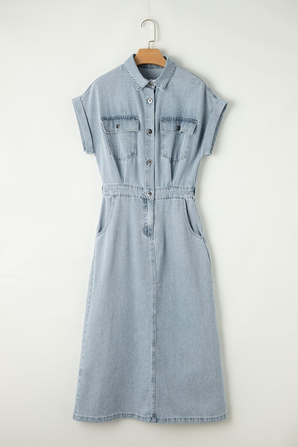 Isabelle - Denim dress with elegant short batwing sleeves