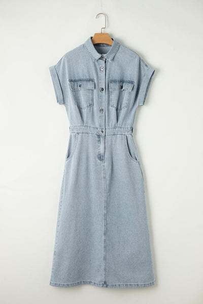 Isabelle - Denim dress with elegant short batwing sleeves