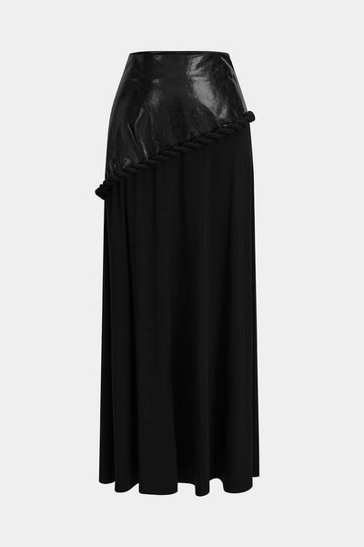 Faux Leather Patchwork Zipper Twist Knot Skirt