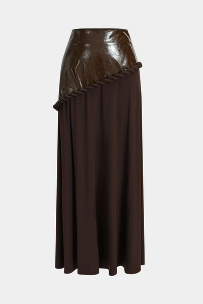 Faux Leather Patchwork Zipper Twist Knot Skirt