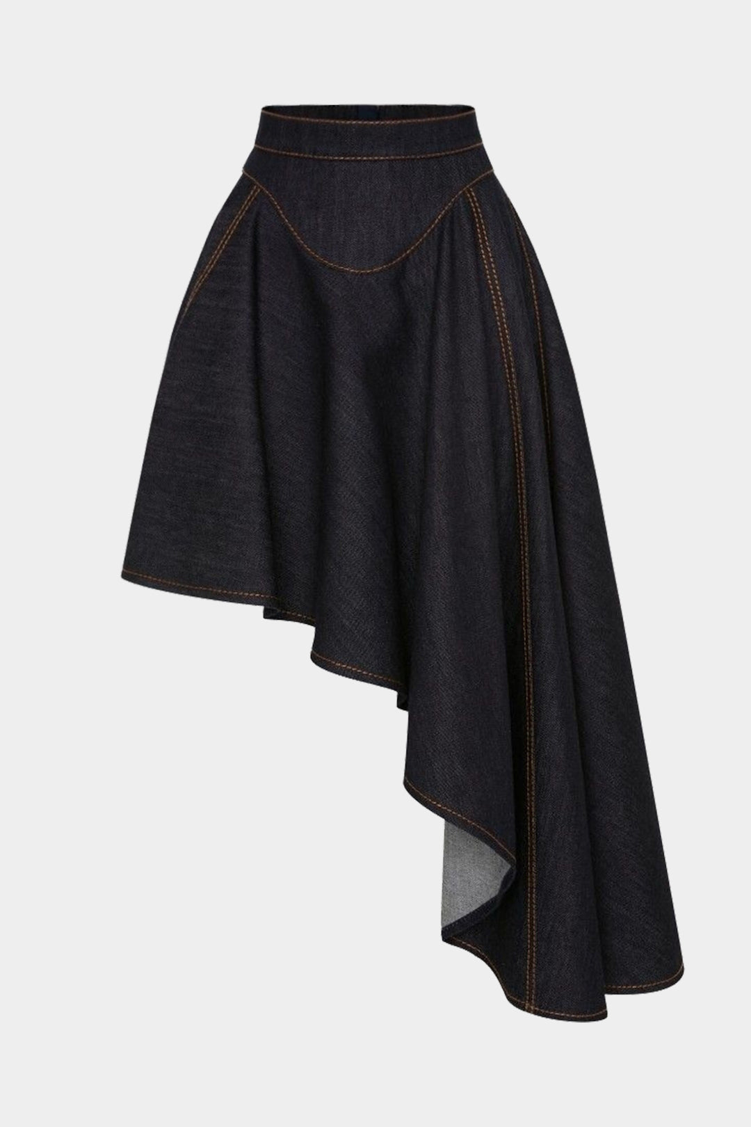 Denim Contrast Binding Ruffle Skirt