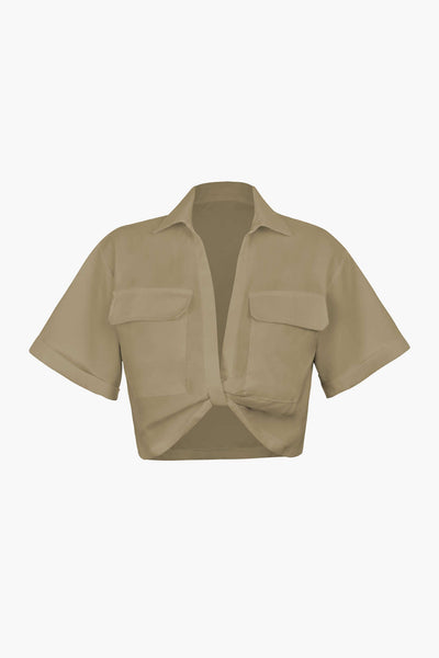 Basic Flap Pocket Twist Hem Shirt
